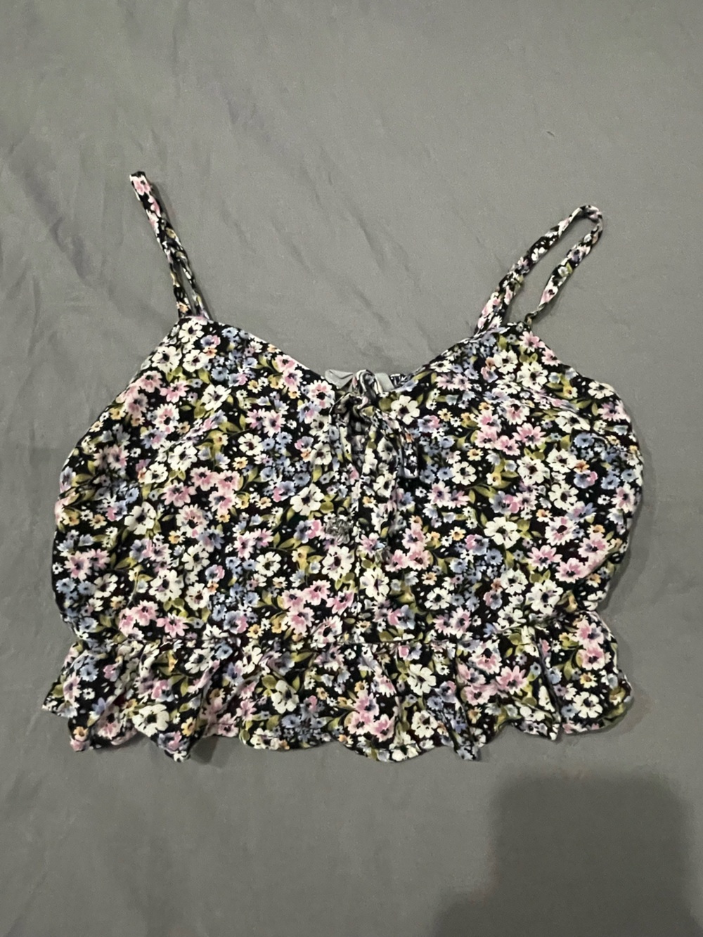 Floral Crop Cami with Pink & Blue Blooms